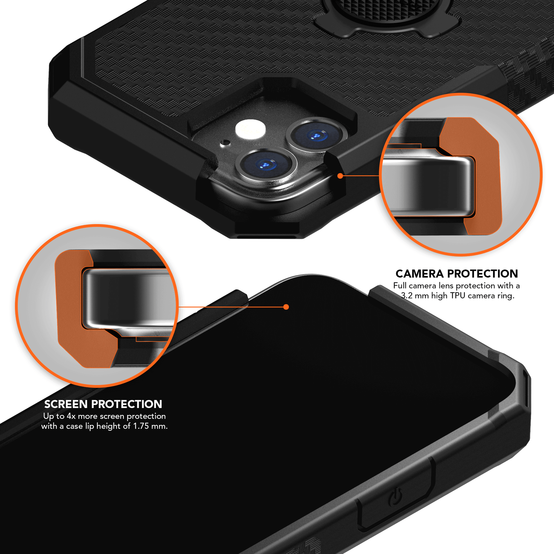 Black Rokform Crystal iPhone 12 Mini case showing camera and screen protection features