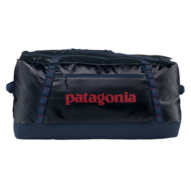 Patagonia Black Hole Duffel 100L in navy blue with red logo