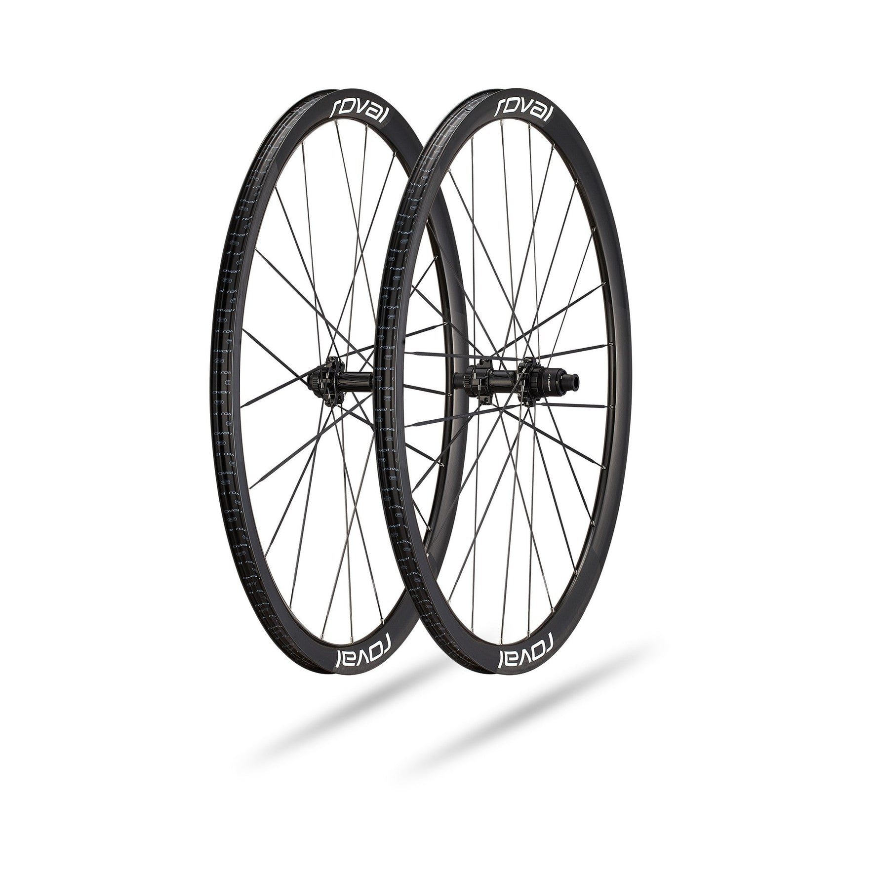 Roval Alpinist CLX carbon wheelset with black rims and spokes on white background