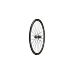 Specialized Roval bicycle wheel with carbon rim and black spokes on white background