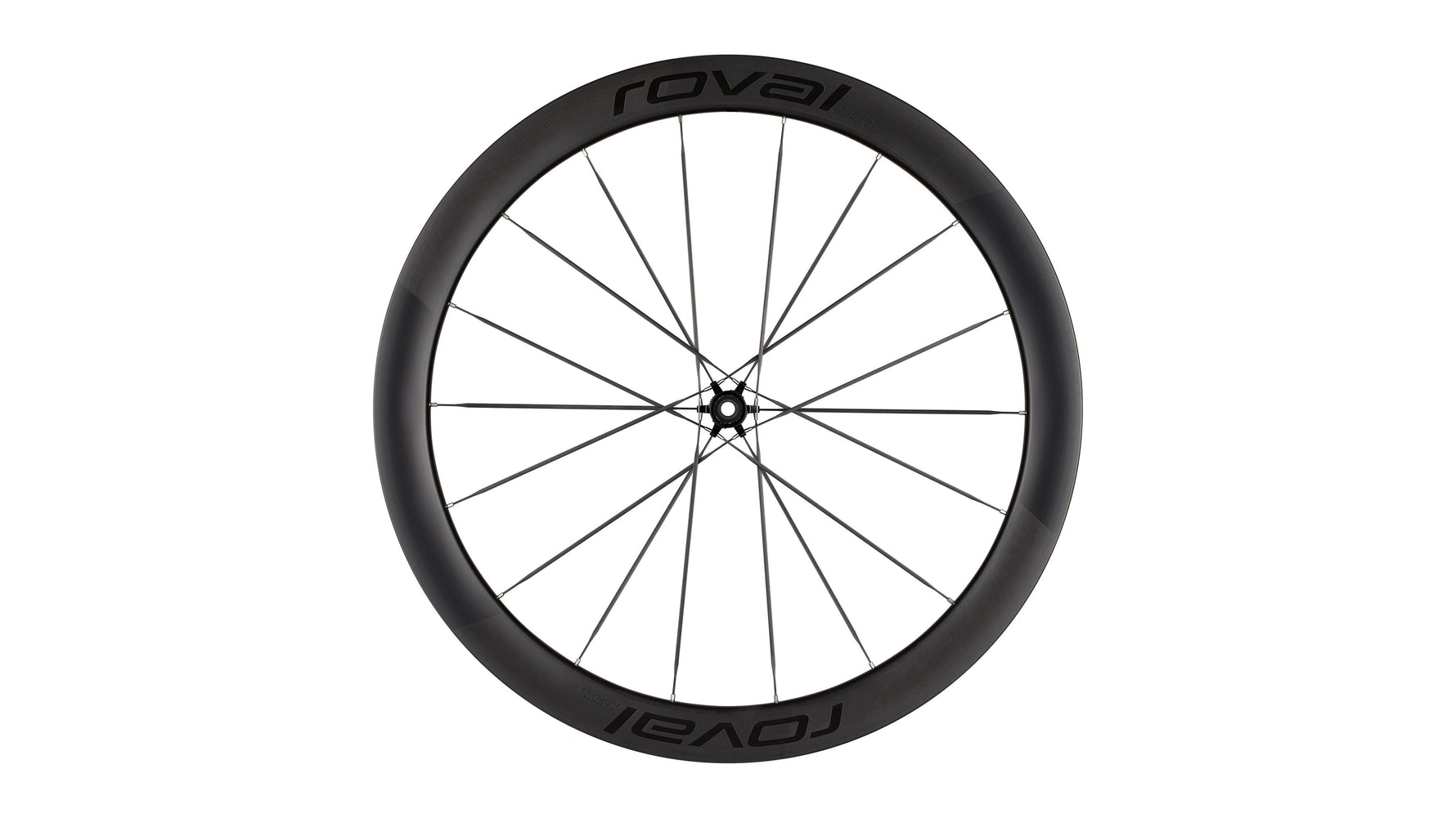 Specialized Roval carbon fiber bike wheel with black rim and spokes