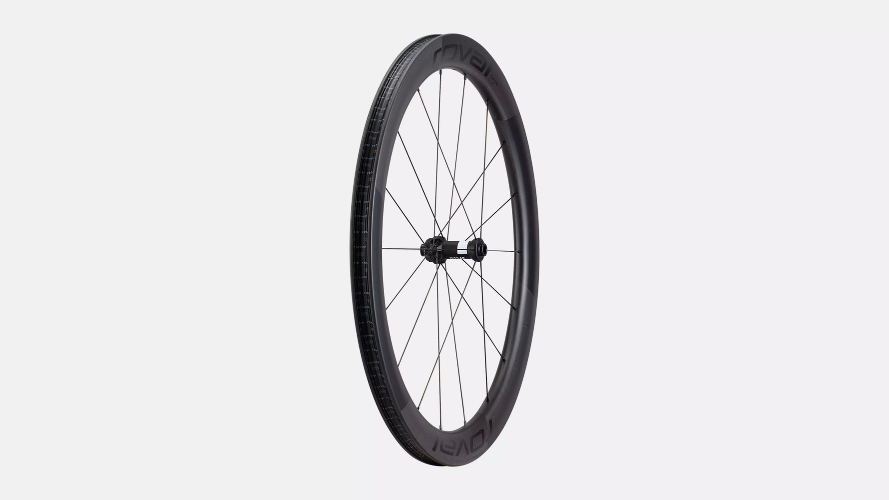 Specialized Roval carbon fiber bicycle wheel with black spokes on clean white background