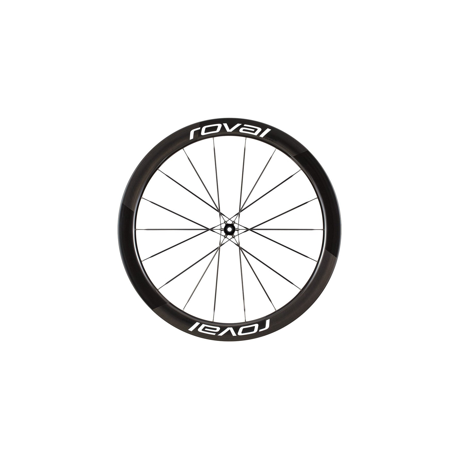 Specialized Roval carbon fiber rear wheel with black rim and white spokes