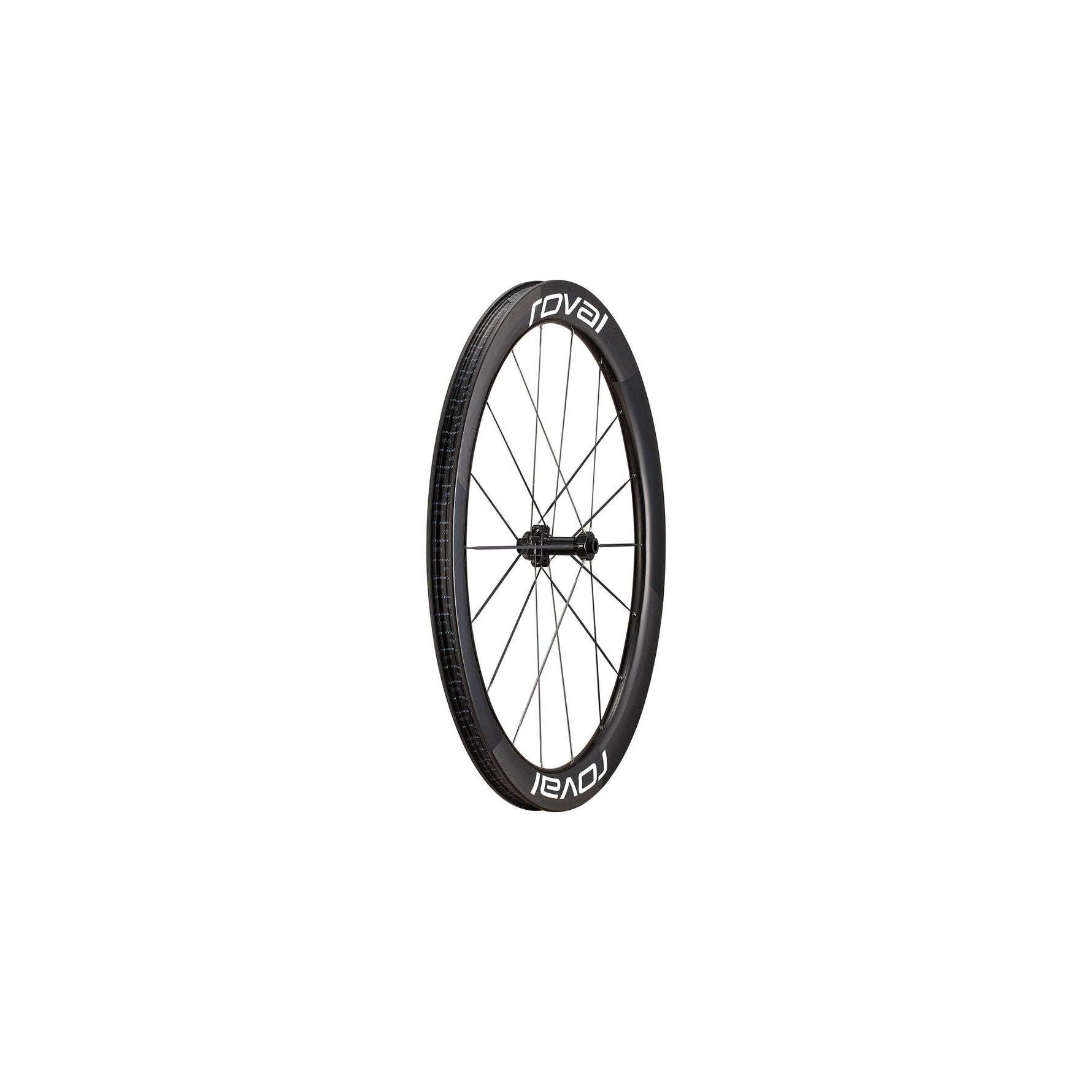 Specialized Roval carbon fiber road bike wheel with black rim and spokes