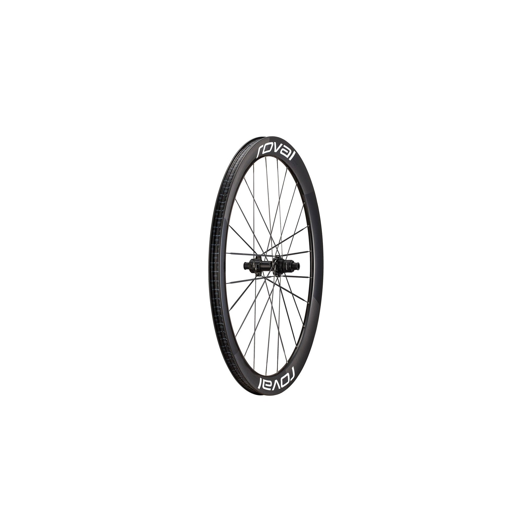 Specialized Roval carbon fiber rear bicycle wheel with black rim and spokes