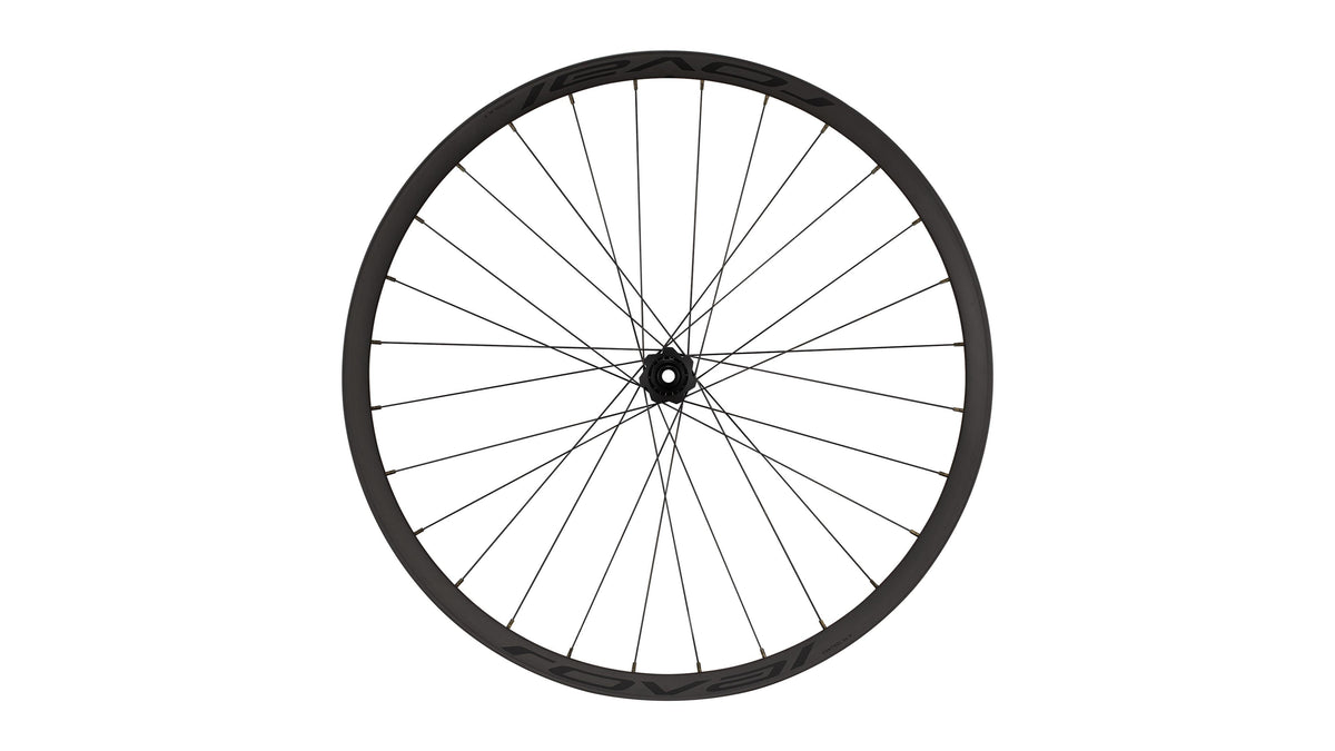 Specialized Roval Control SL carbon bicycle wheel with black spokes on white background
