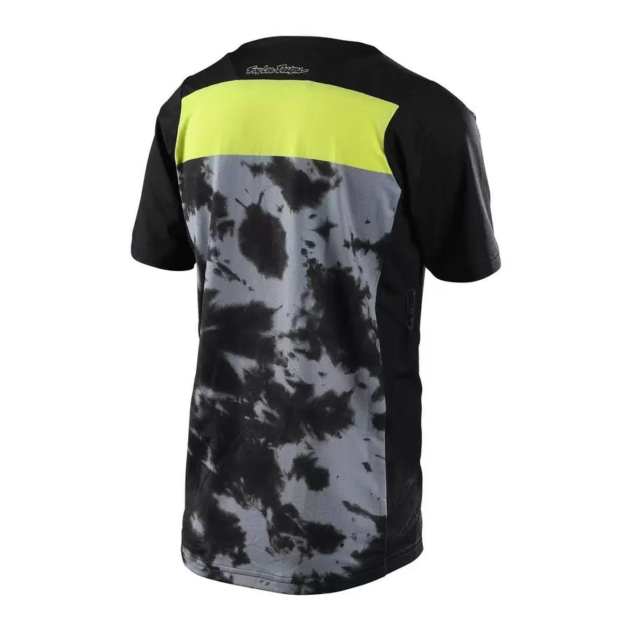 Troy Lee Designs Skyline Youth MTB Jersey charcoal tie-dye rear view with yellow stripe