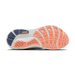 Brooks Ghost 18 running shoe in Star White/Cyber Peach/Grey colorway with coral outsole details