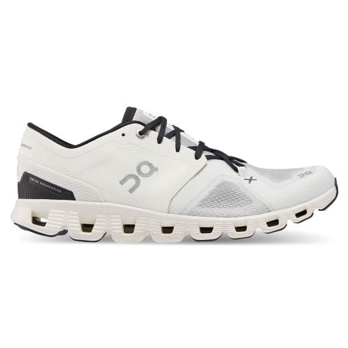On Cloud X 3 men's running shoe in ivory white with black laces and trim