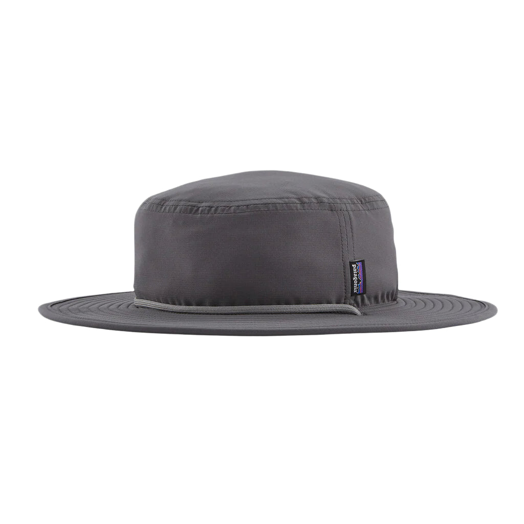 Patagonia Brimmer Hat in Forge Grey with wide brim and purple brand label