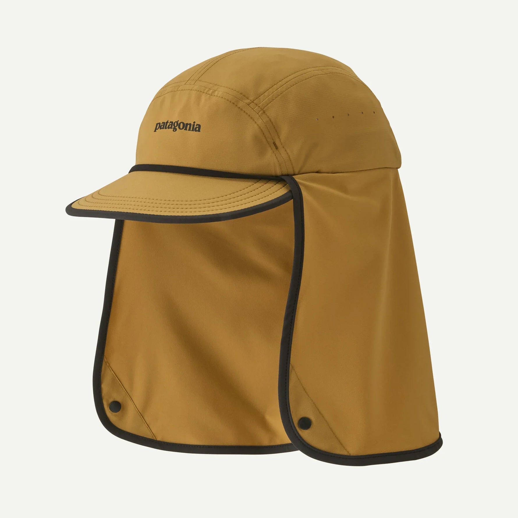 Patagonia Caped Merganzer Hat in mustard brown with neck protection flaps