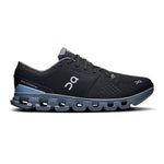 On Cloud X 4 running shoes in black with chambray blue accents