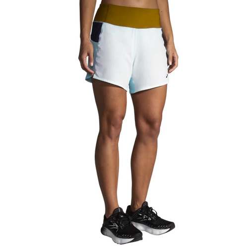 Brooks Chaser 5 inch women's running shorts in ice blue multi colorblock