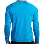 Brooks Atmosphere Long Sleeve Men's 2.0 in Cerulean blue, rear view on model