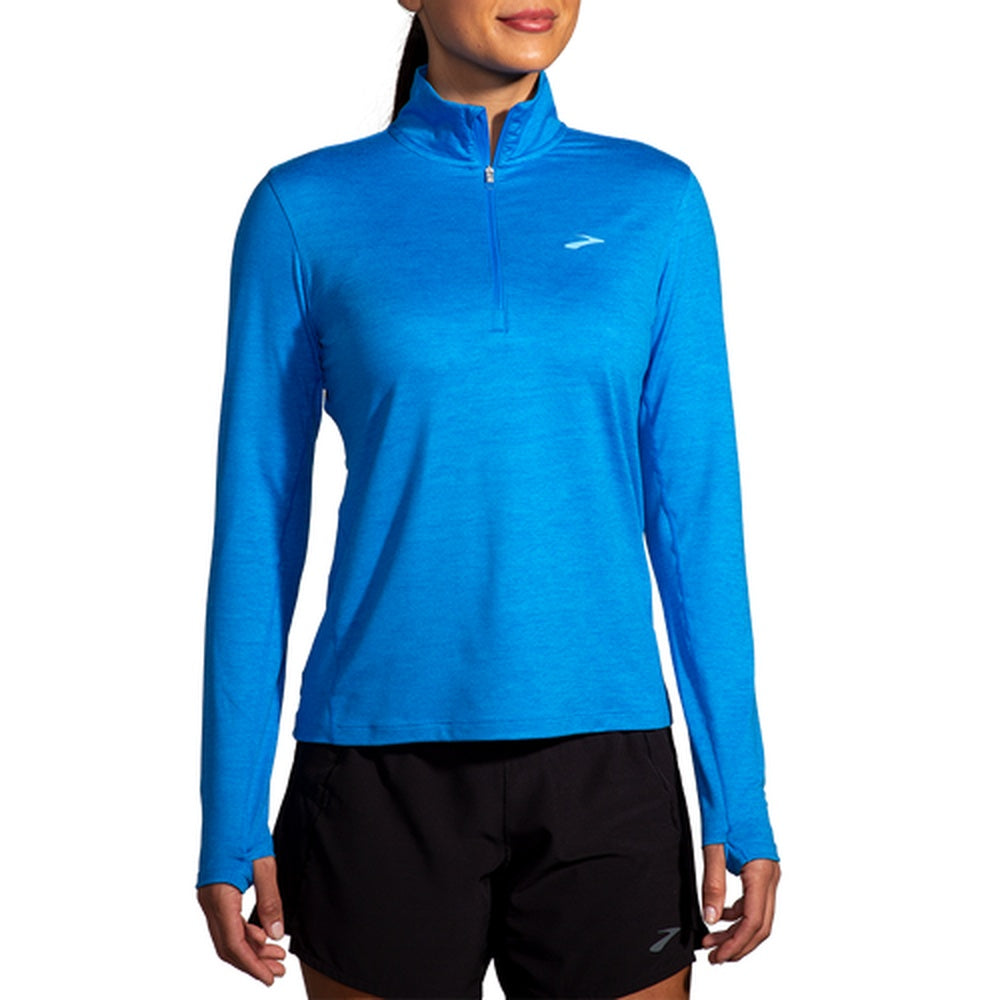Brooks Dash 1/2 Zip 2.0 women's long sleeve running top in HTR Azure Blue