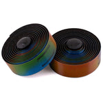 Ciclovation Halo Touch rainbow iridescent handlebar tape with black bar plugs