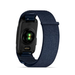 Garmin CIRQA Smart Band rear view showing heart rate sensors in Captain Blue nylon strap