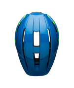 Bell Sidetrack II youth bike helmet in blue with green accents, top view