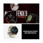 Garmin Fenix 9 Pro premium multisport GPS smartwatch promotional image showing multiple colorways