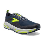 Brooks Cascadia 16 men's trail running shoe in navy blue with lime green details