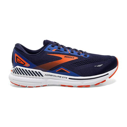 Brooks Adrenaline GTS 23 men's running shoe in navy with orange and blue details