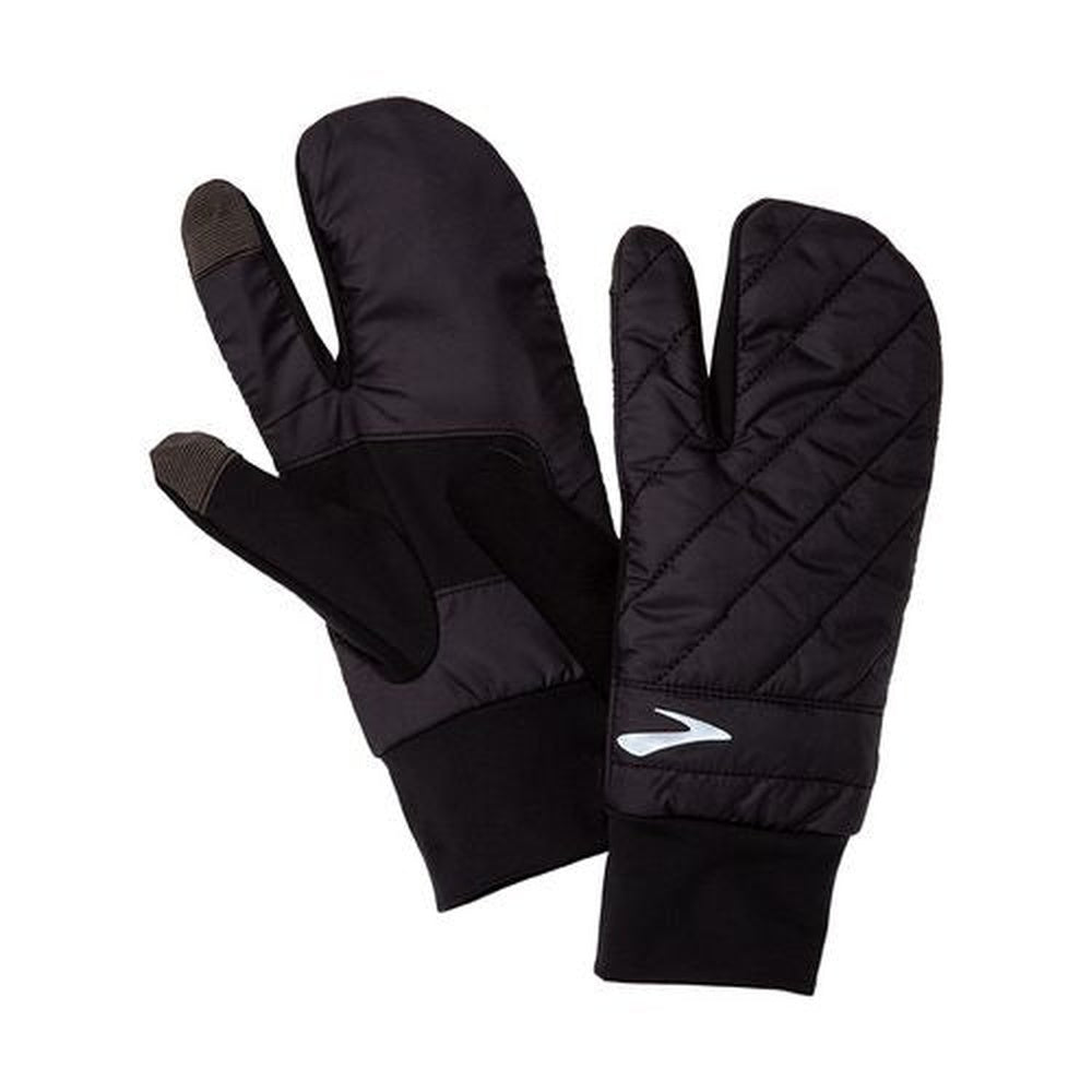 Brooks Shield Lobster Gloves in black with quilted insulation and touchscreen fingertips