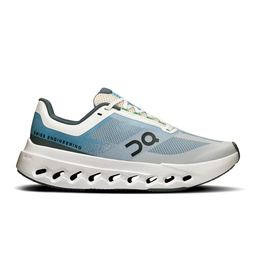 On Cloudsurfer Next women's running shoe in Niagara blue and white colorway