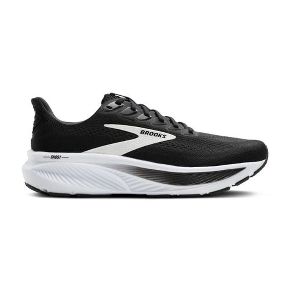 Brooks Ghost 17 women's running shoe in black with white sole and grey accents