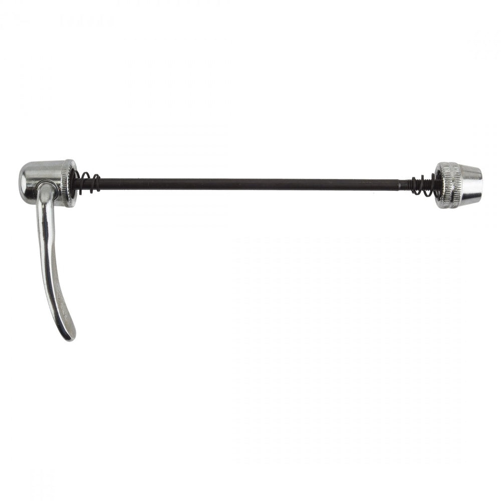 Sunlite rear hub skewer with black threaded rod and chrome metal caps