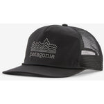 Black Patagonia Airfarer trucker cap with white mountain logo on clean background