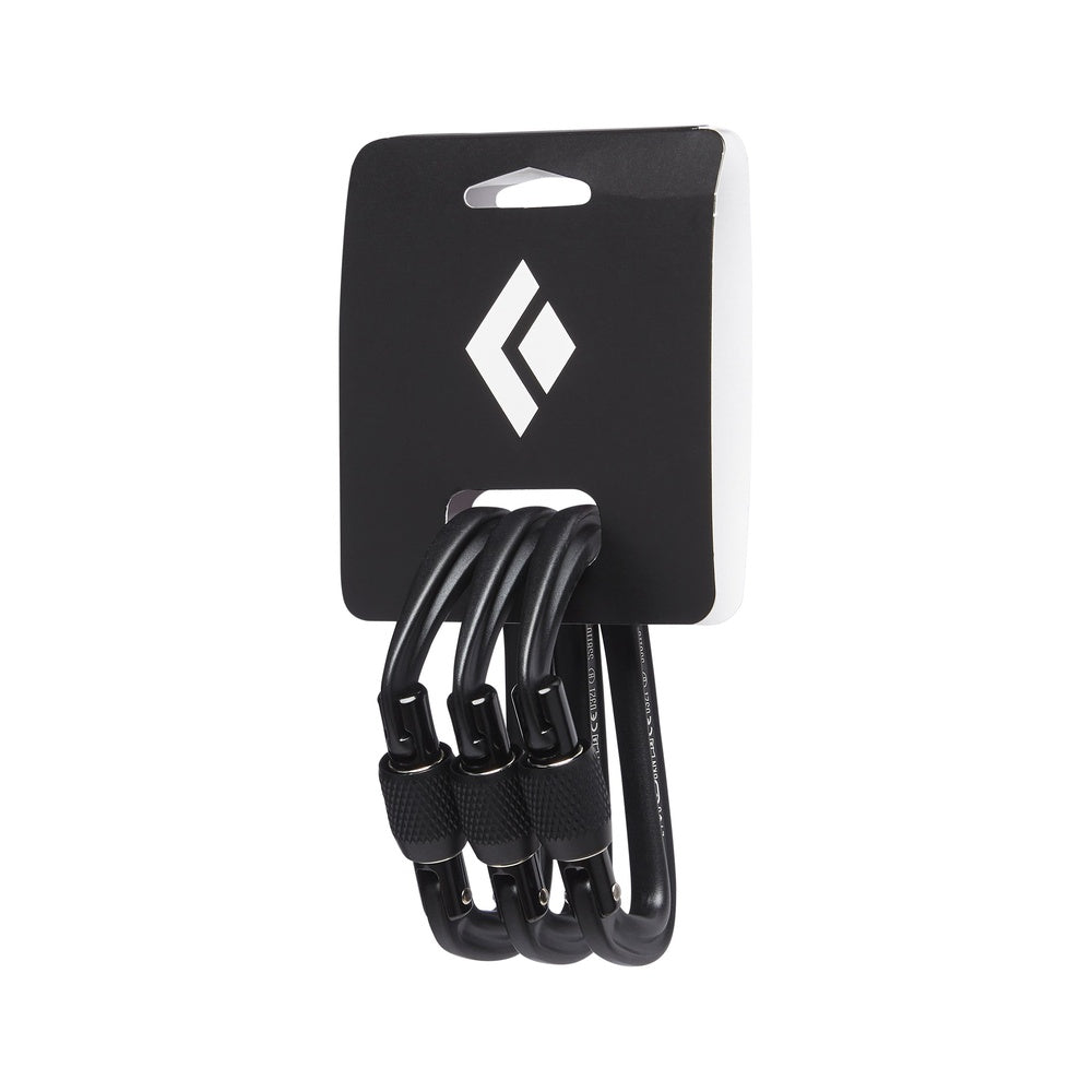 Black Diamond Hotforge Screwgate Carabiner 3 Pack in black on retail packaging