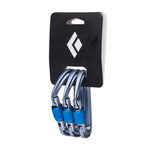 Black Diamond carabiner 3-pack with blue sleeves on black retail packaging