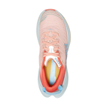 Top view of HOKA Bondi X women's running shoe in pink and blue colorway