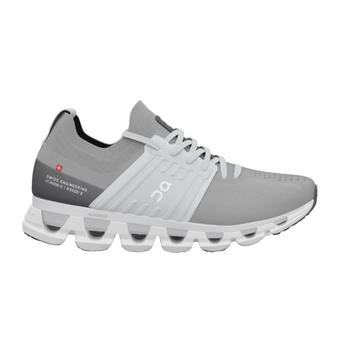 On Cloudswift 3 running shoe in grey and white with distinctive cloud sole