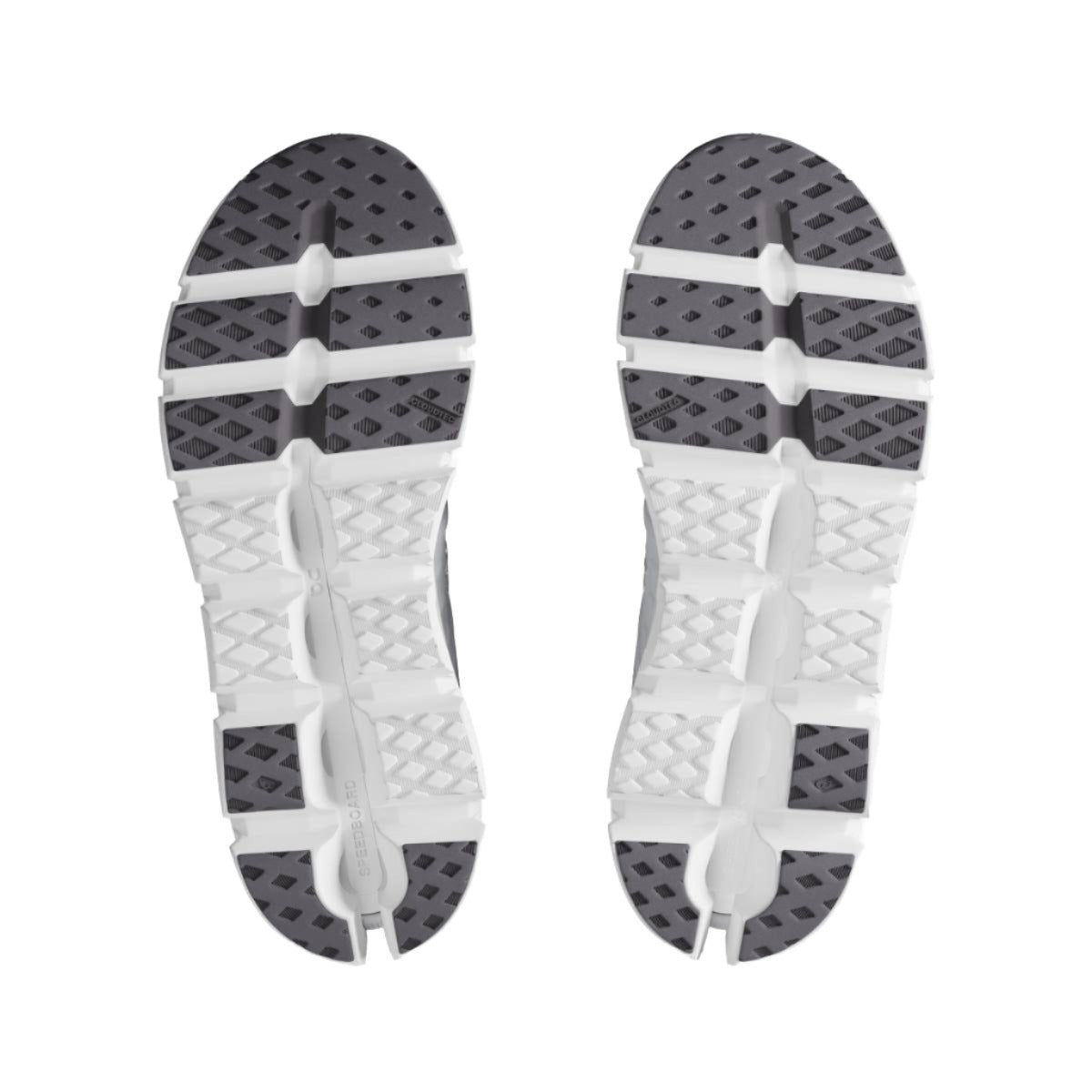 On Cloudswift 3 running shoe soles showing white and gray traction pattern