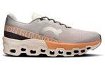 On Cloudmonster 2 men's running shoe in glacier grey with tangerine orange details