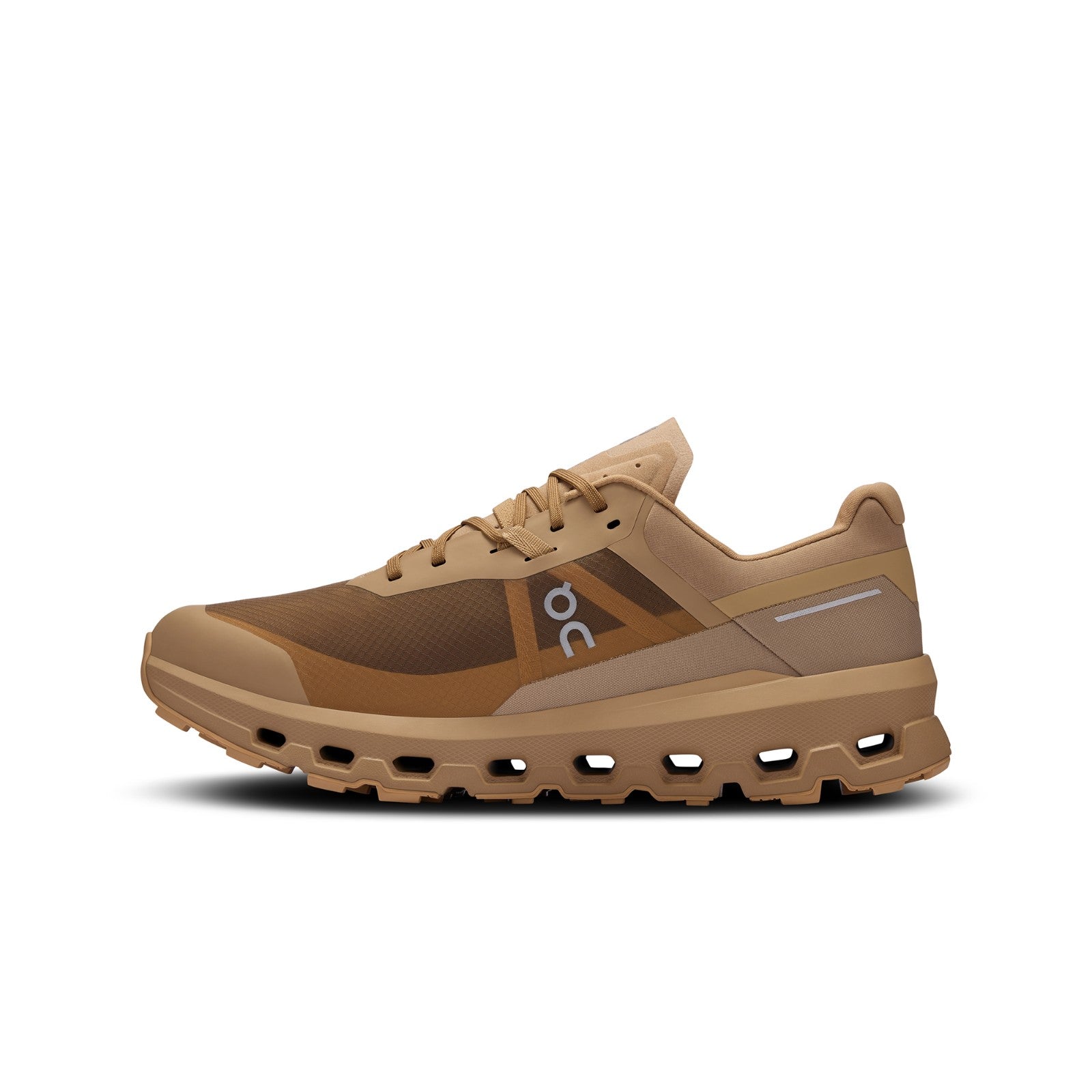 On Cloudvista 2 men's running shoe in chai/dune colorway with signature cloud sole