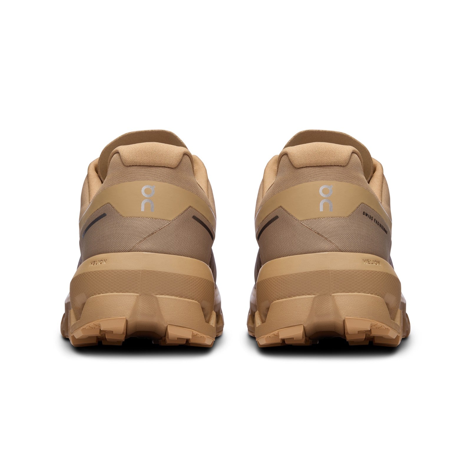 On Cloudvista 2 running shoes in Chai/Dune colorway, rear view showing heel design
