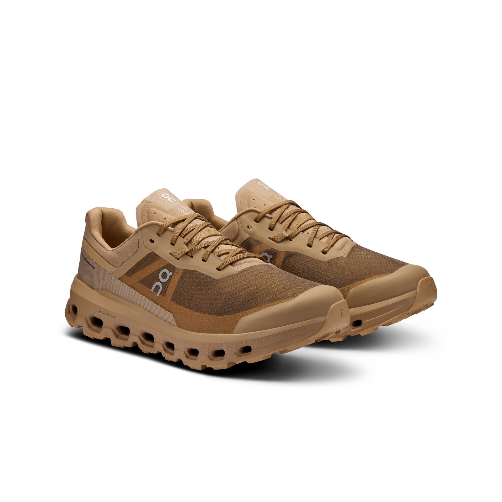 On Cloudvista 2 men's running shoes in chai/dune colorway with signature cloud sole