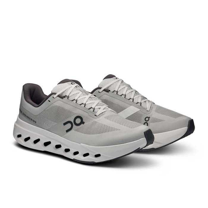 On Cloudsurfer Next Wide running shoes in glacier gray and white colorway