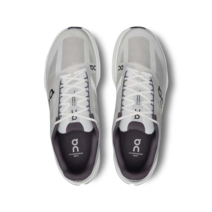 On Cloudsurfer Next Wide running shoes in glacier gray and white colorway