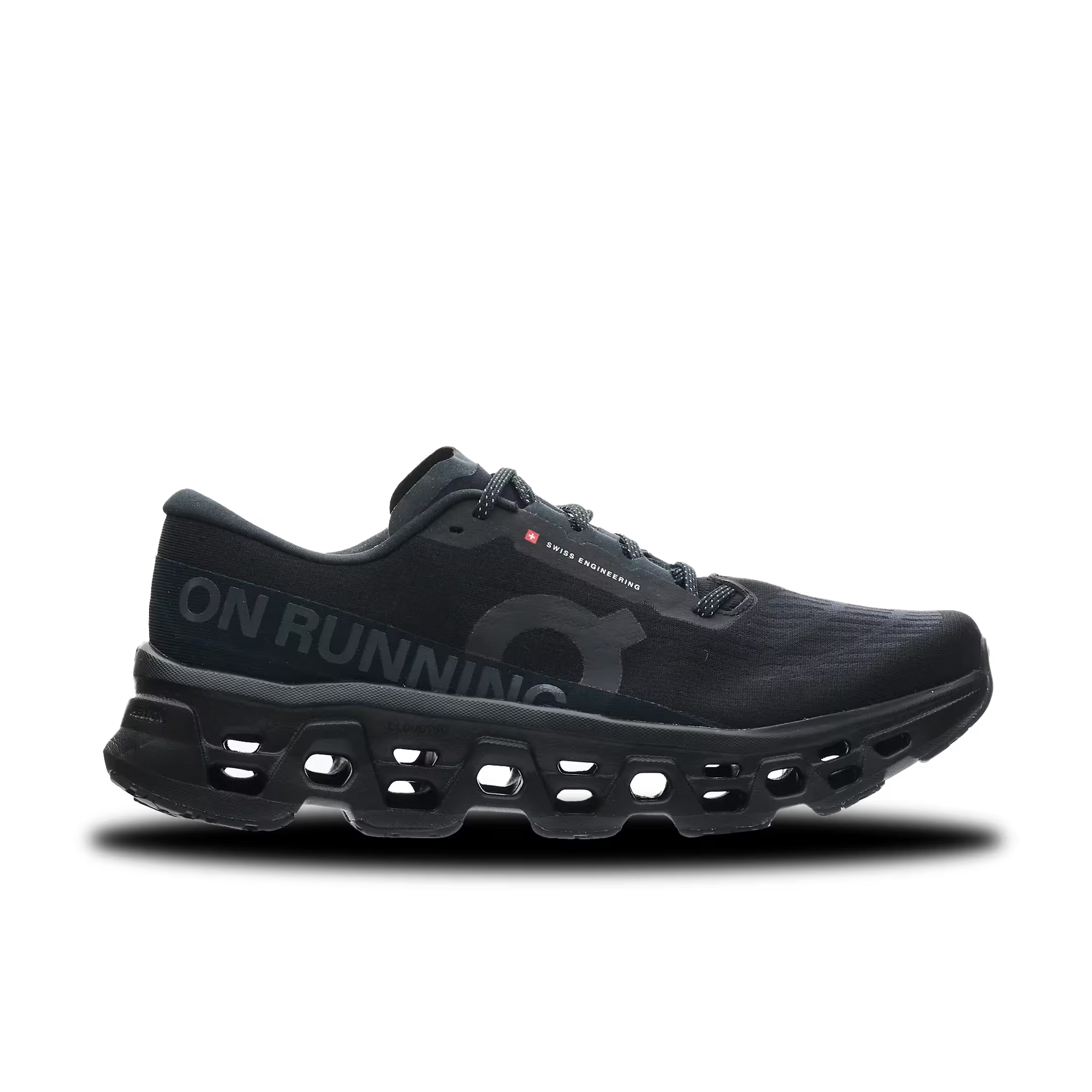 On Cloudmonster 3 men's running shoe in black with distinctive CloudTec sole