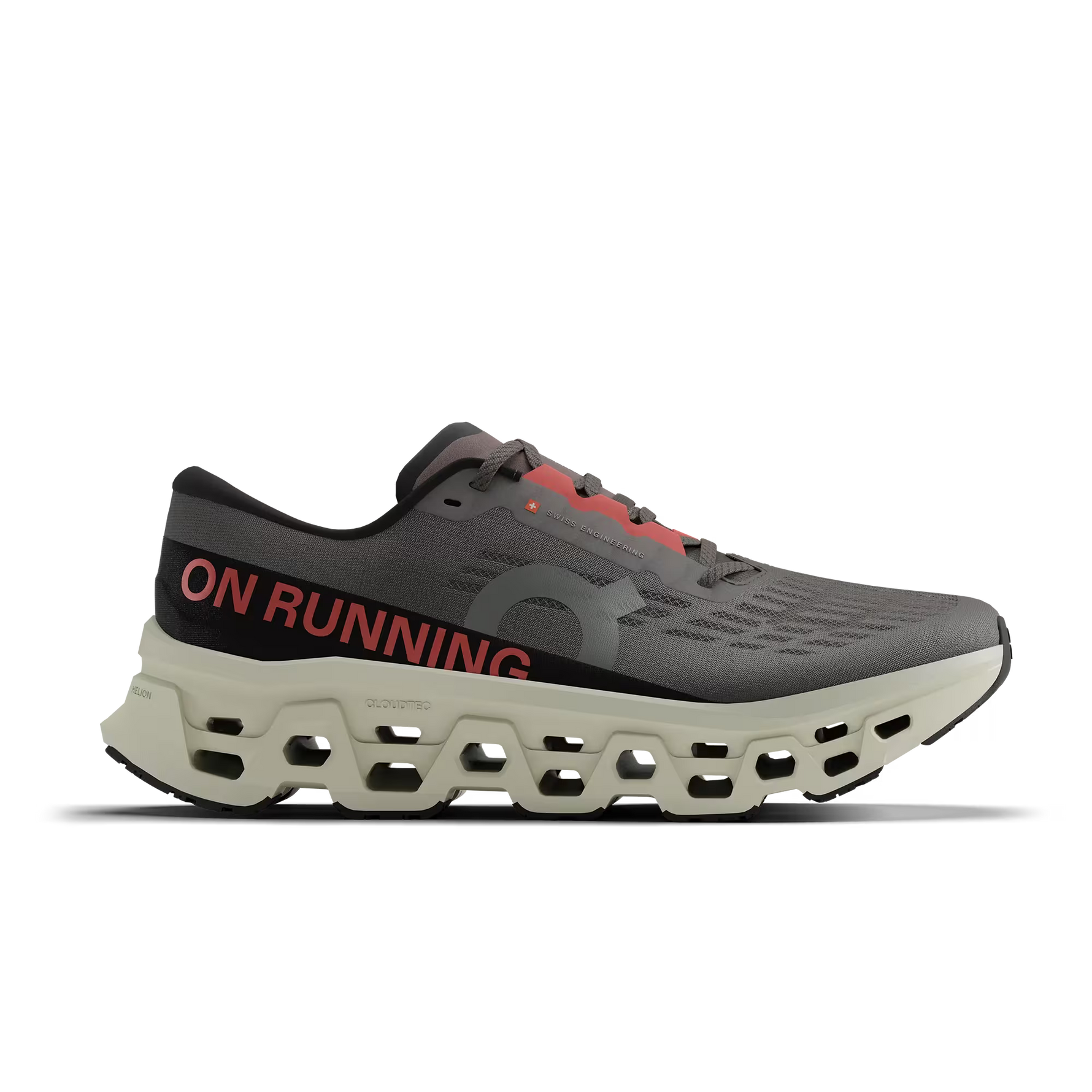 On Cloudmonster 3 running shoe in eclipse gray and ivory colorway