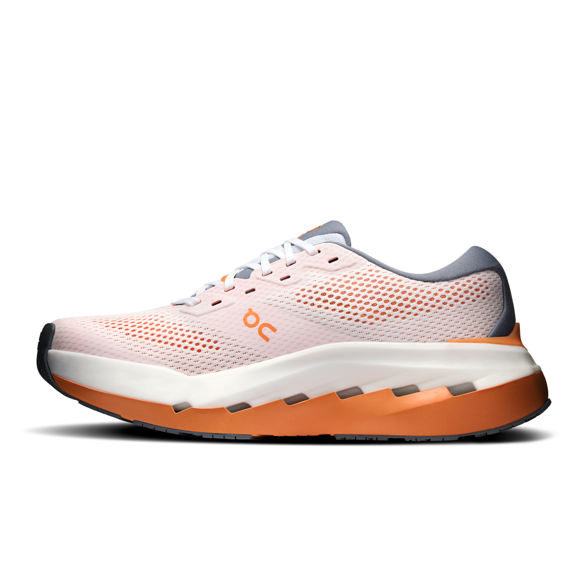 On Cloudrunner 3 Max running shoe medial side view in pink white and orange colorway