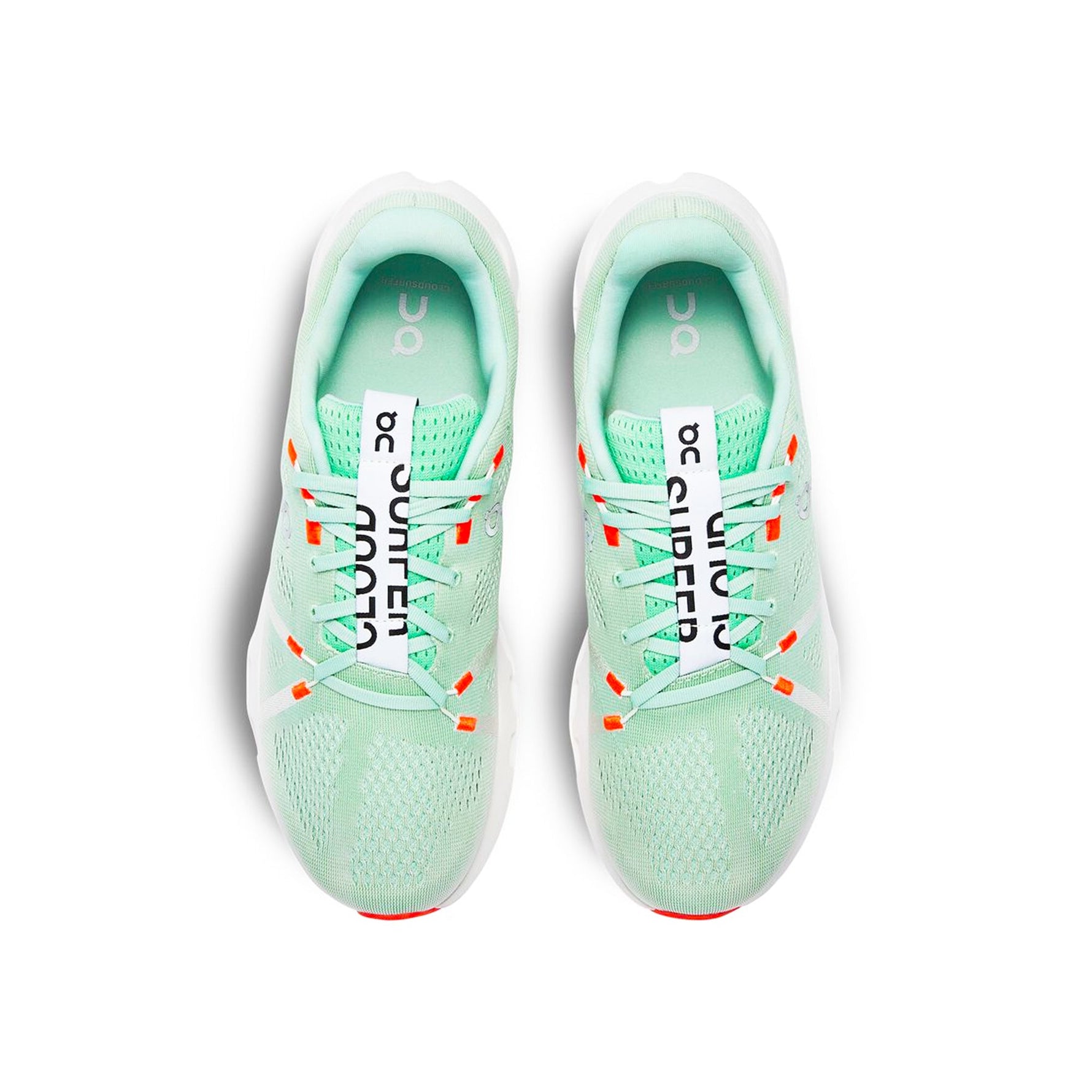 On Cloudsurfer women's running shoes in light green colorway, top view