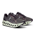 On Cloudeclipse women's running shoes in rock gray with lime green sole accents