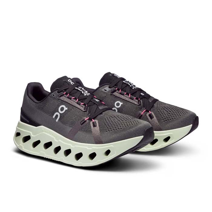 On Cloudeclipse women's running shoes in rock gray with lime green sole accents