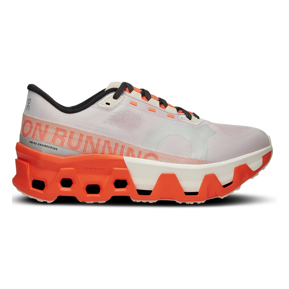 On Cloudmonster Hyper women's running shoe in mauve and flame colorway