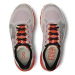 On Cloudmonster Hyper running shoes in mauve and flame orange colorway