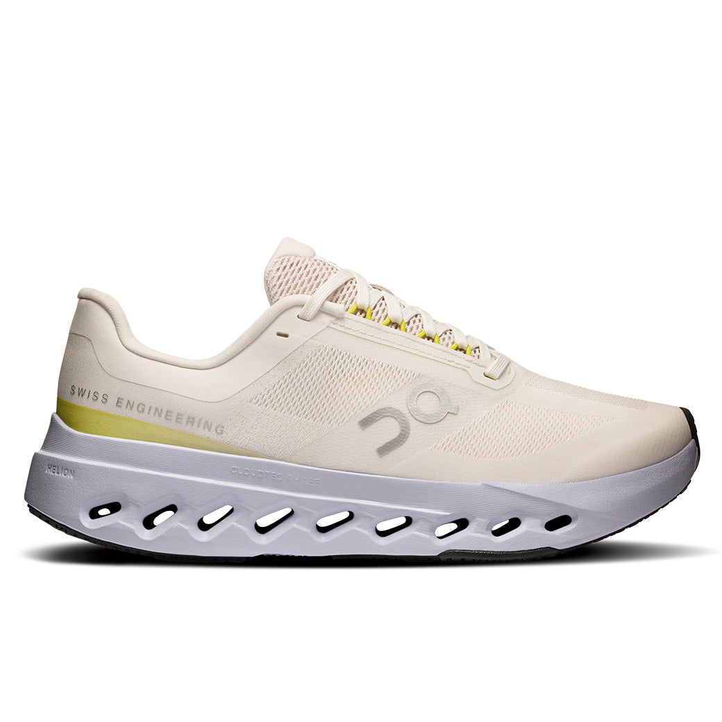 On Cloudsurfer Next women's running shoe in ivory with yellow details